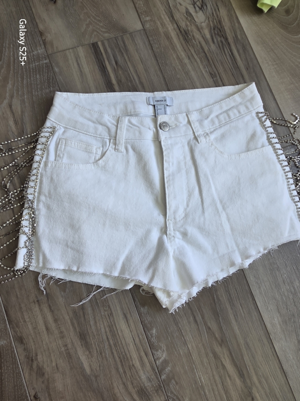 Forever 21 White Denim Shorts with Rhinestone Fringe